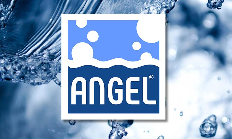 Logotipo Bombas Angel em fundo de água